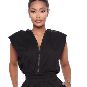 NWT Fashion Nova shoulder pad sweat jumpsuit